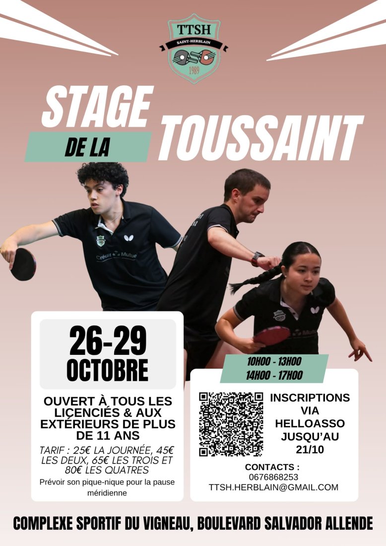 Stage d'automne - Du 26 au 29 octobre 2026